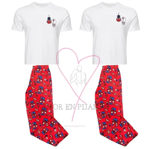 Pijama para parejas Spiderman Hello Kitty Rojo - Amor en pijamas de pololos