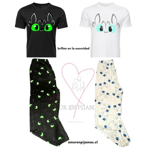Pijamas para Parejas Chimuelo y Novia Brilla en la oscuridad - Amor en Pijamas