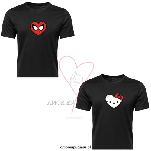 Polera para parejas Spiderman y Hello Kitty - Amor en Pijamas