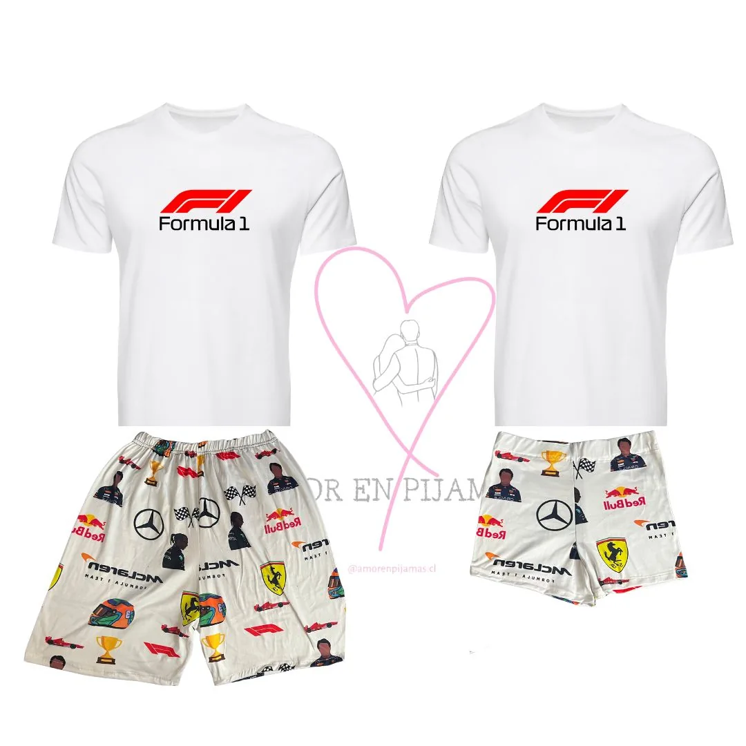 Pijama de parejas de verano - Formula 1 - Amor en Pijamas Pijama de parejas de verano - Formula 1 - Amor en Pijamas