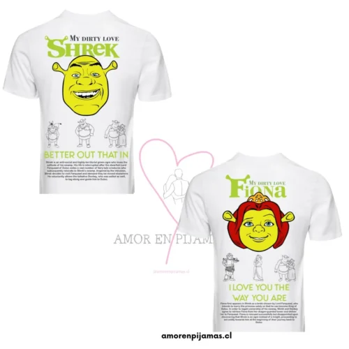 Poleras para parejas Sherk y Fiona - Amor en Pijamas