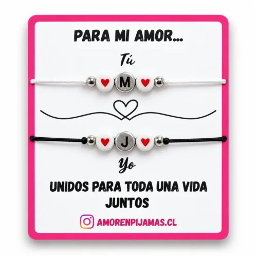 Pulseras para parejas con inicial simples - Blanca y Negra - Amor en pijamas