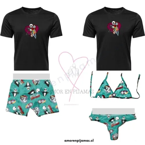 Pijama para parejas Ligero - Jack y Sally Verde - Amor en Pijamas